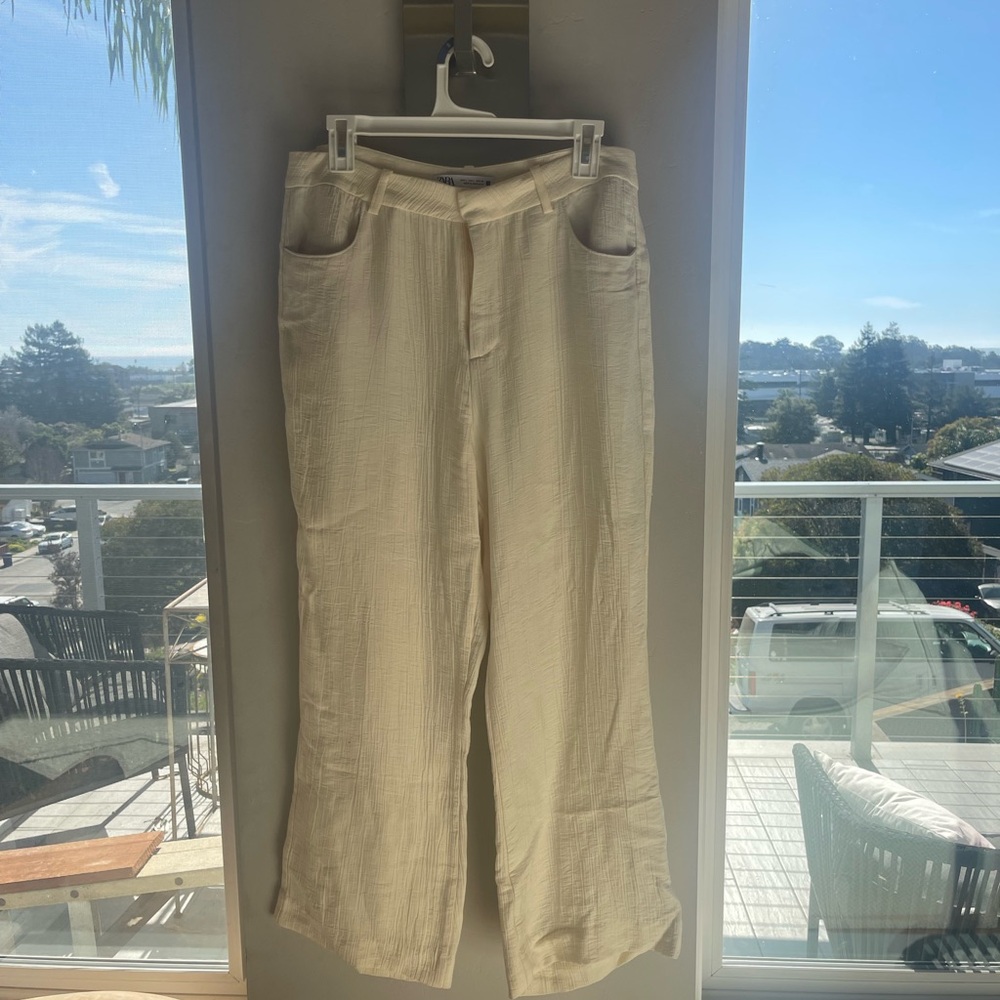Zara Cream Wide-Leg Pants